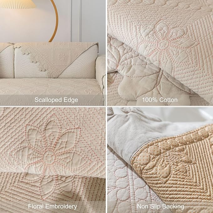 Cotton Quilted Dog Couch Cover for Sofa Farmhouse Rustic Embroidery Sectional - Image 7