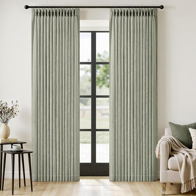 MIULEE Pinch Pleated Thick Linen Curtains 96 Inches Long 2 Panels by MIULEE