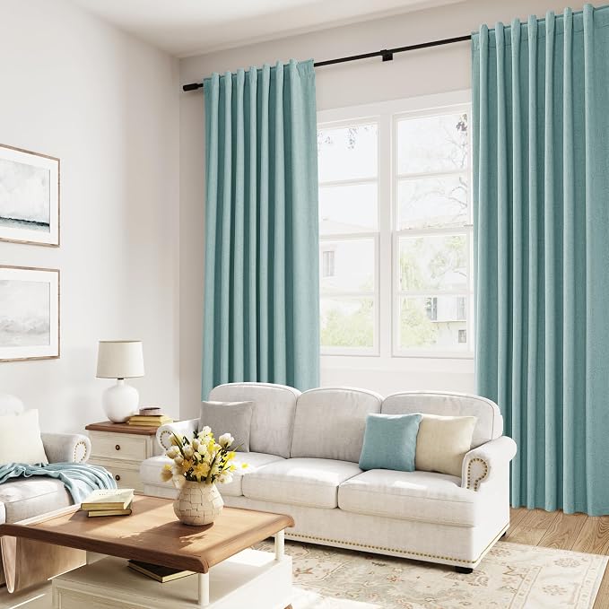 Guken 100% Blackout Linen Curtains 63 Inch Length 2 Panels Set - Image 8