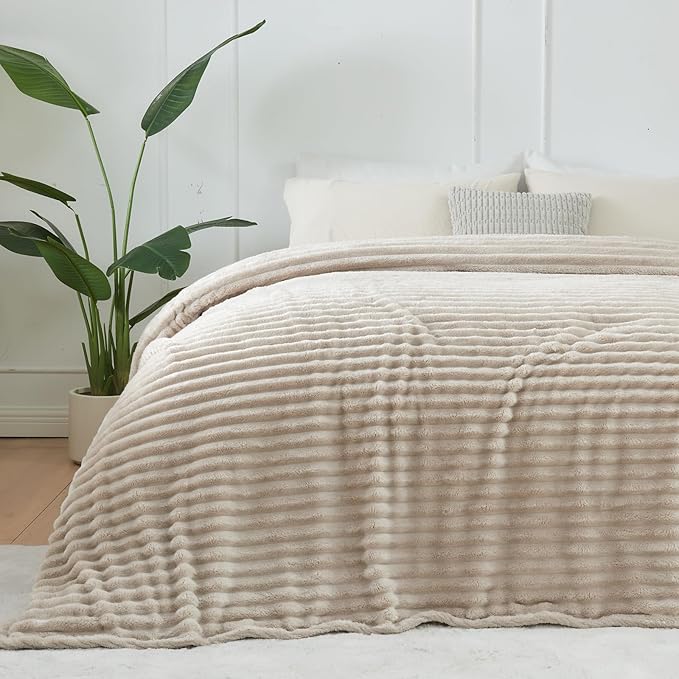 NEWCOSPLAY Super Soft Twin Blanket Linen Premium Silky Flannel Fleece 3D Ribbed - Image 7