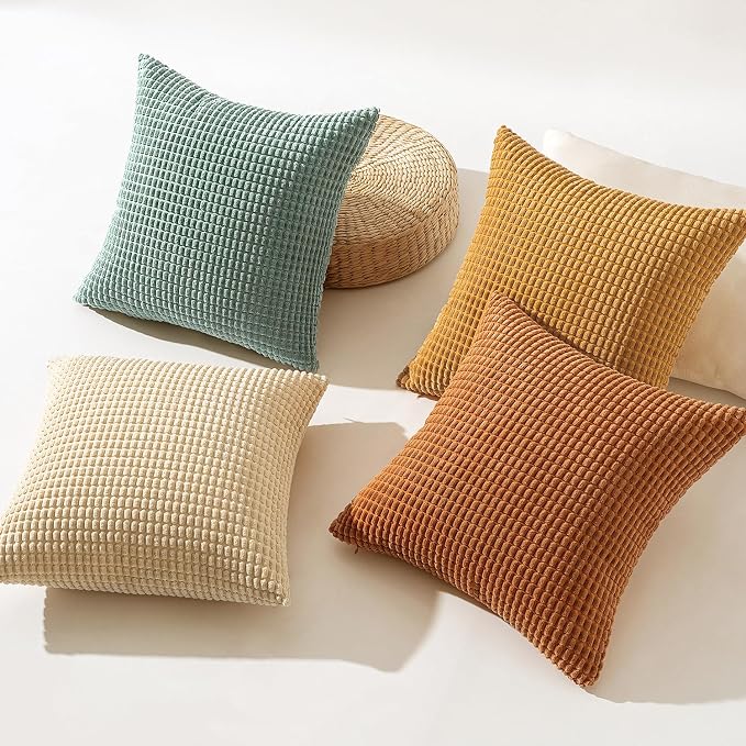MIULEE Boho Farmhouse Decorative Pillow Covers 22x22 Inch Set of 4 Rustic - Image 4
