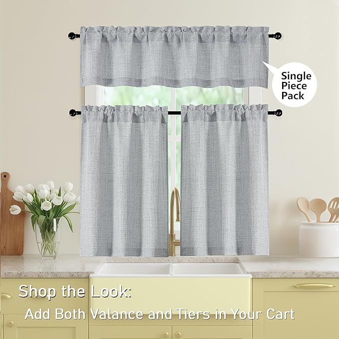 Valances for Windows, Light Filtering Faux Linen Textured Small Short Valance - Image 6