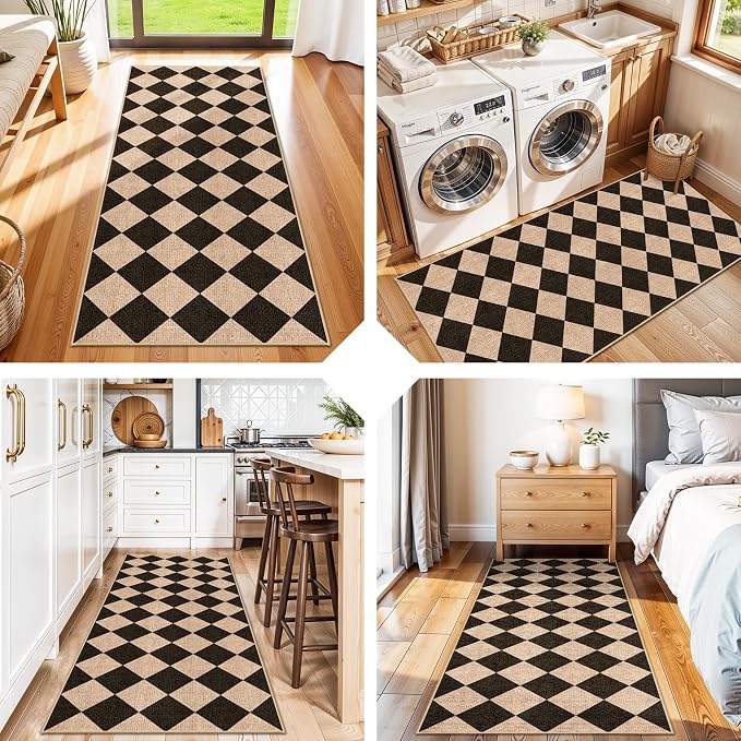 Easy Jute 2x5 Runner Rug: Non Slip Checkered Low Pile Indoor Doormat - Image 3