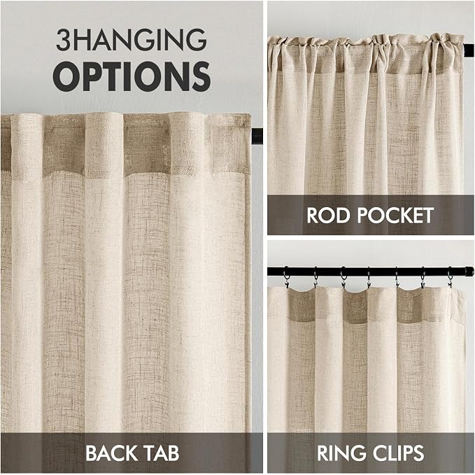 MIULEE Light Taupe Linen Curtains 90 Inch Long 2 Panels - Image 3