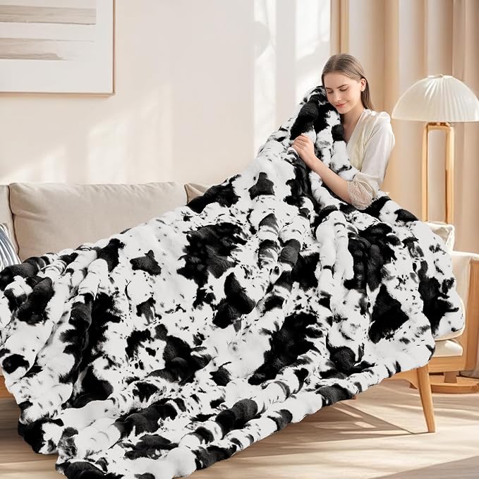 Touchat Cow Print Blanket for Couch, Faux Fur Throw Blanket, Super Heavy Warm - Image 5