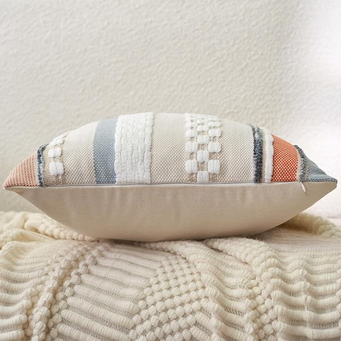 Aeckself Boho Throw Pillow Covers 18x18 Inch Set of 2, Farmhouse Decorative - Image 2