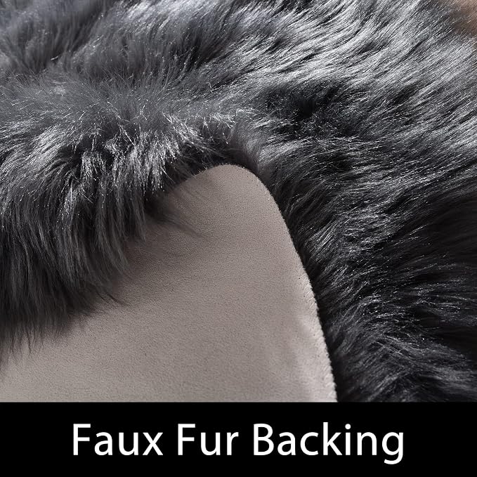 Latepis Dark Grey Round Rugs 4ft Circle Faux Fur Rug Washable Fluffy Furry Boho - Image 3