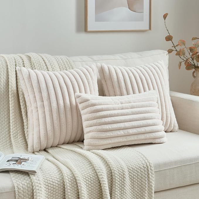 FUTEI Light Beige Decorative Throw Pillow Covers Set of 2, 12x20 Inch Soft - Image 4