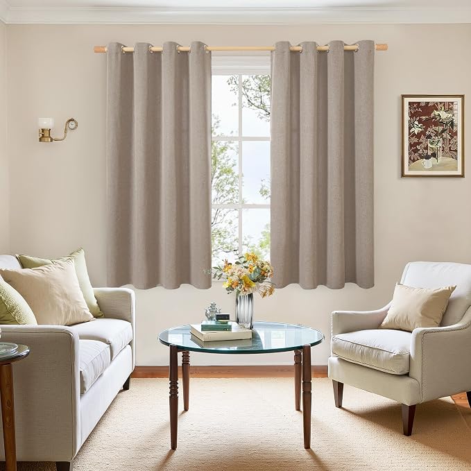 BGment Short Taupe Linen Curtains 45 Inch Length 2 Panels - Image 2