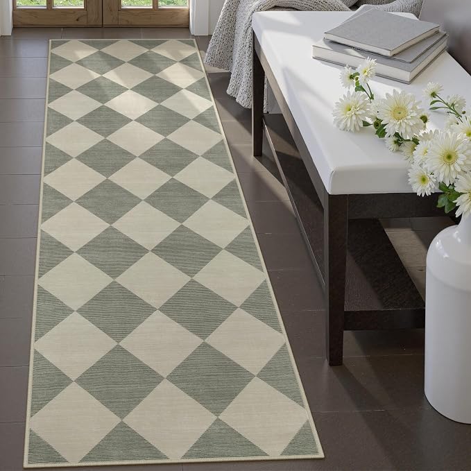 Beeiva Checkered Print Kitchen Runner Rugs Non Skid Washable 2.5x8, Ultra Thin - Image 4