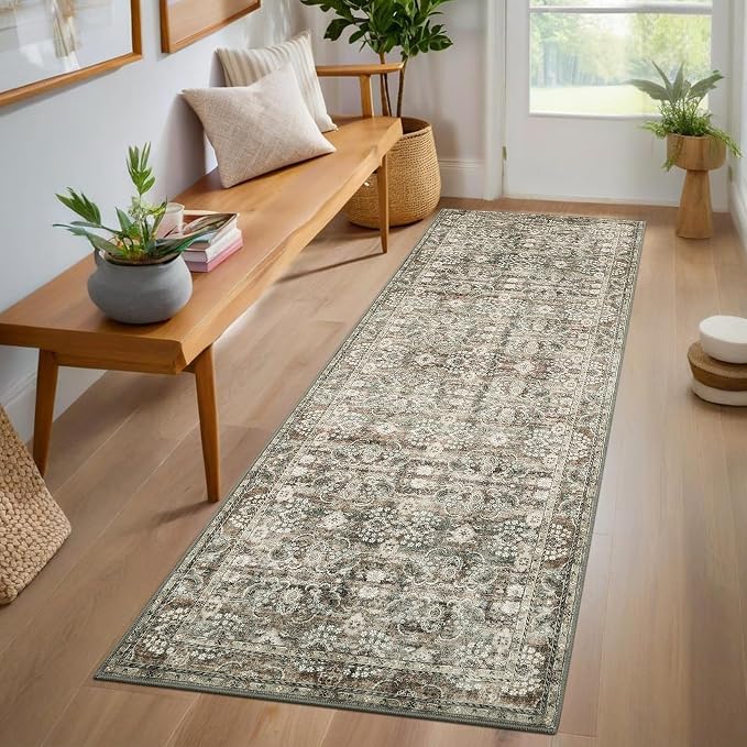GarveeHome Runner Rug 2x6 Washable Vintage Floral Bathroom Rugs, Non Slip Low by GarveeHome