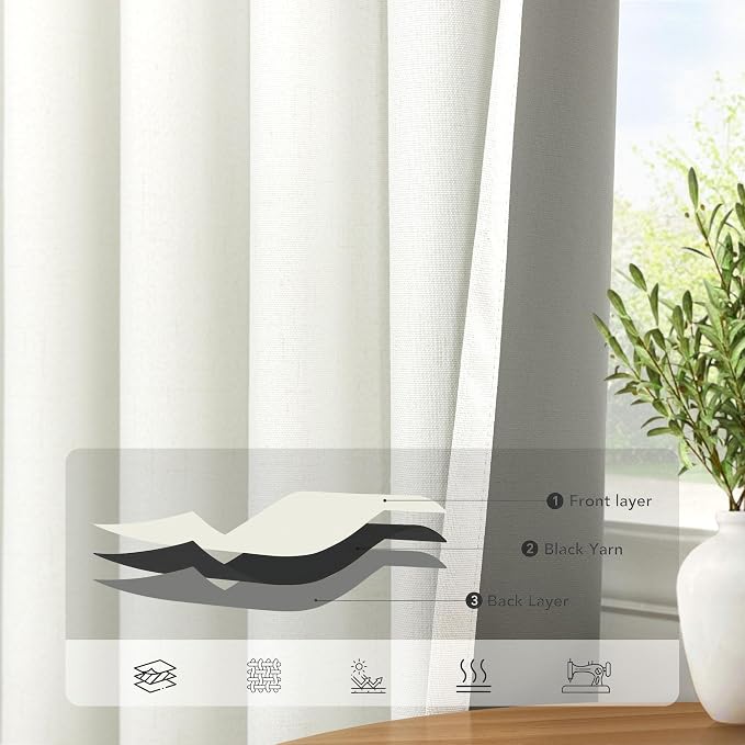 Extra Long Ivory Curtains for Living Room Blackout 108 Inch Sound Proof Wide - Image 5