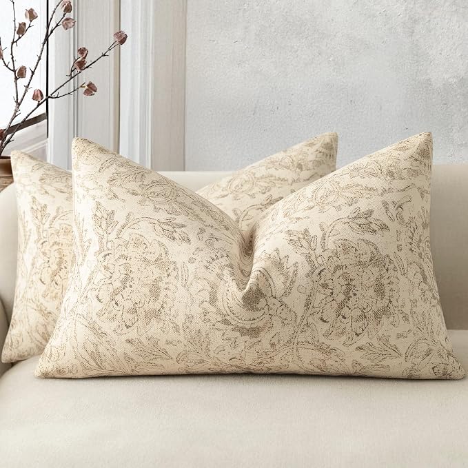 Vintage Floral Print Throw Pillow Covers 12x20 Set of 2 Neutral Modern by DKwizme