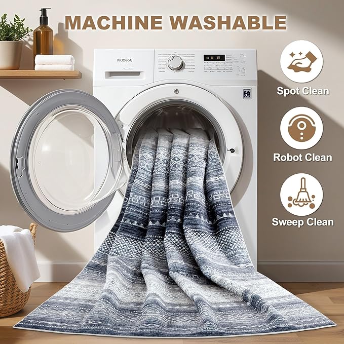 Nakagishi Area Rug Living Room Rugs: 2X6 Machine Washable Boho Large Neutral - Image 2