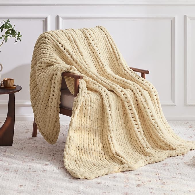 Negwoo Chunky Knit Throw Blanket, Handmade Oatmeal Crochet Big Thick Blanket - Image 2