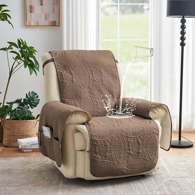 Toffee Quilted Recliner Covers, Waterproof Large Recliner Chair Covers - Image 2