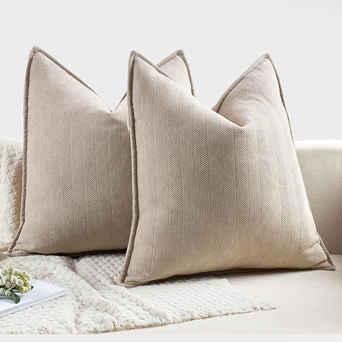 MIULEE Pack of 2 Beige Decorative Pillow Covers 16x16 Inch Soft Chenille - Image 7