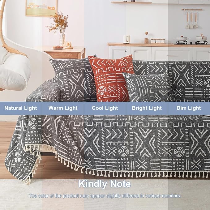 VClife Boho Black White Couch Cover Plush Soft Chenille Couch Cover - Image 8