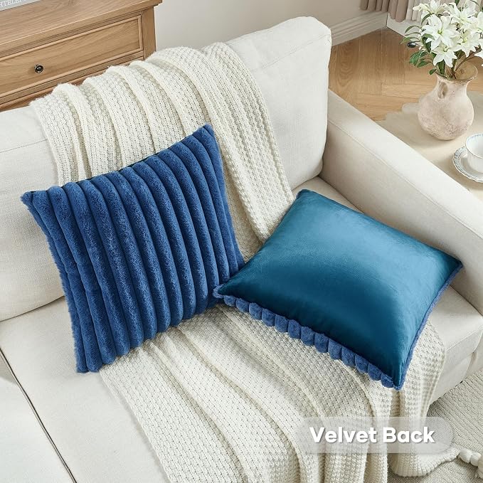 FUTEI Navy Blue Decorative Throw Pillow Covers Set of 2, 18x18 Inch Soft Fluffy - Image 4