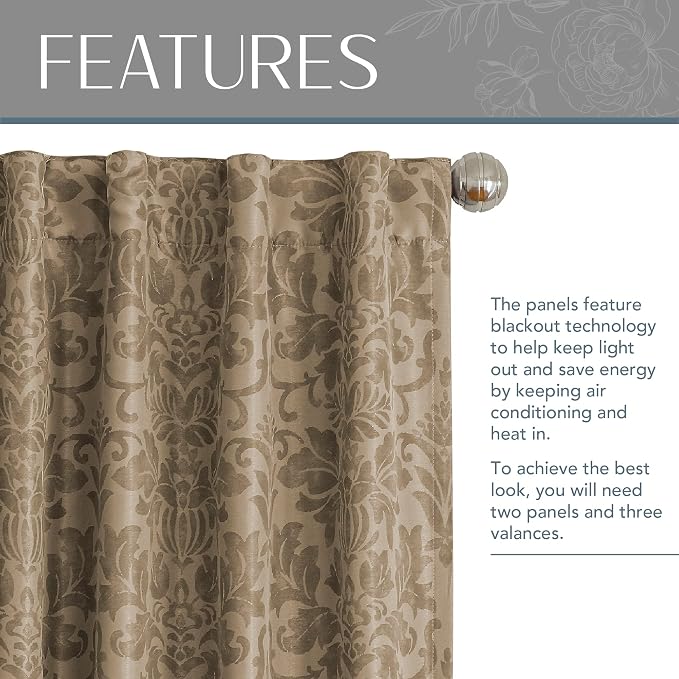 Elrene Home Fashions Antonia Floral Damask Blackout Single Window Curtain Panel - Image 3