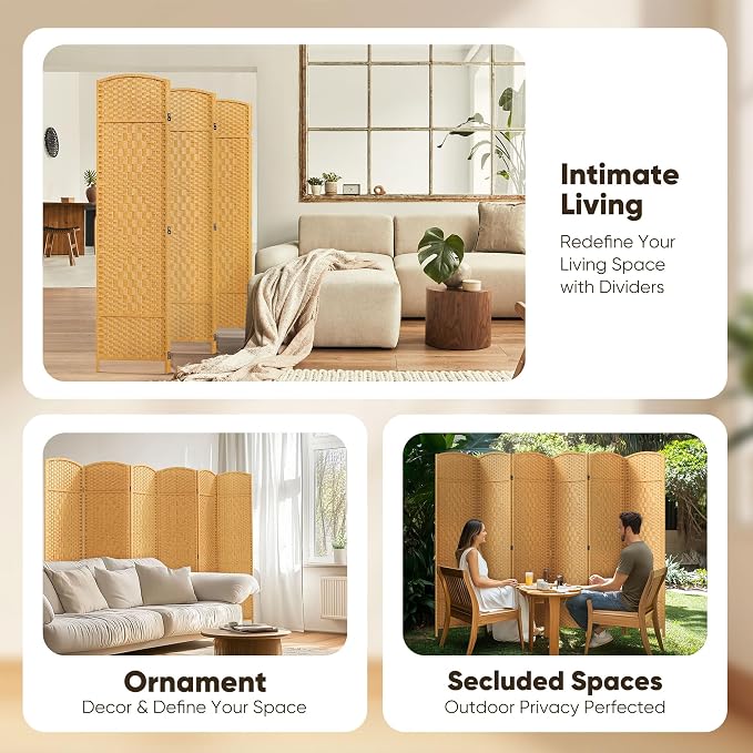 JOSTYLE Room Divider 6ft. Tall Extra Room Partitions and Dividers, 6-Panel - Image 7