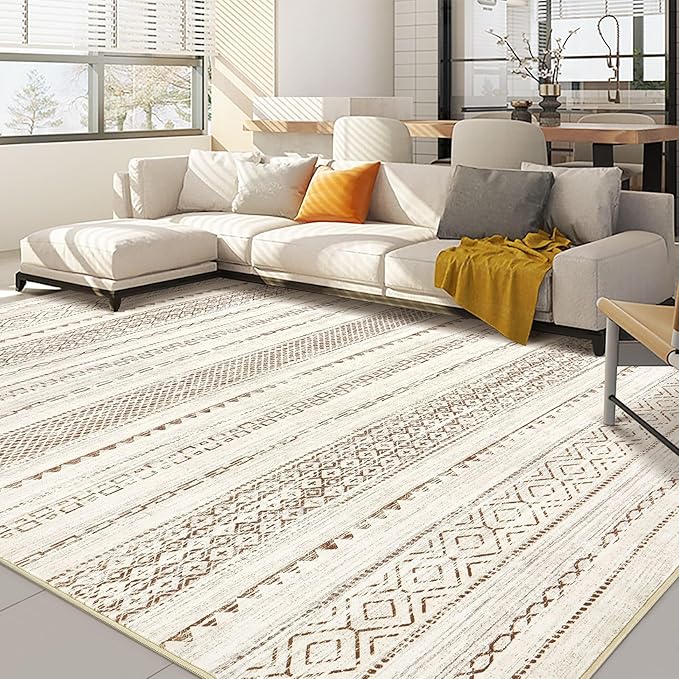 Nakagishi 10x12 Area Rug Living Room: Washable Boho Large Neutral Modern Soft by NakagishiAreaRug