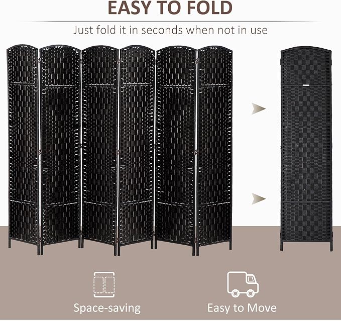 HOMCOM Room Divider, 6 Panel Folding Privacy Screen, 6FT Tall Portable Wicker - Image 3
