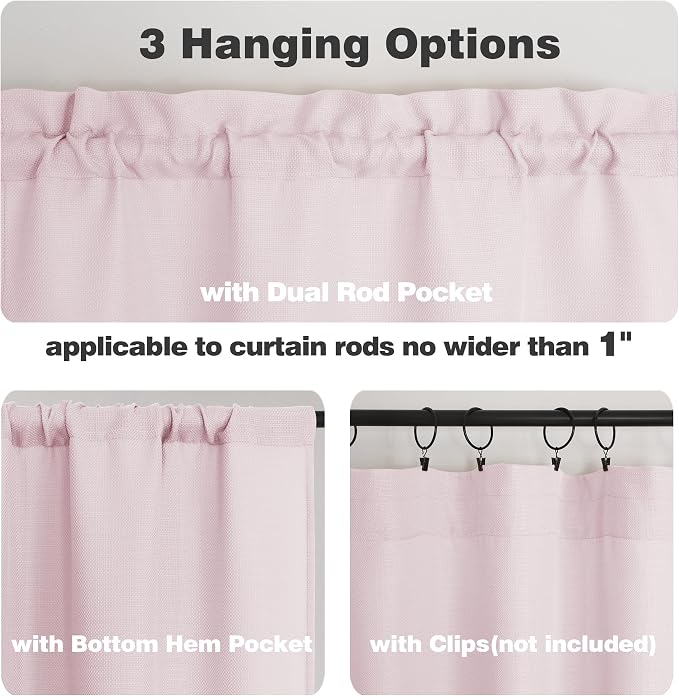 Chyhomenyc Bennet 2 Panels Blush Pink Kitchen Curtains 24 Inch Length Tier - Image 3