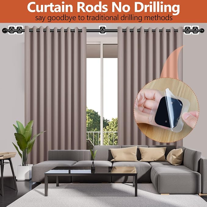 Curtain Rods No Drilling for Windows 48 to 84-96 Inch, 5/8 Inch Diameter Drapey - Image 2