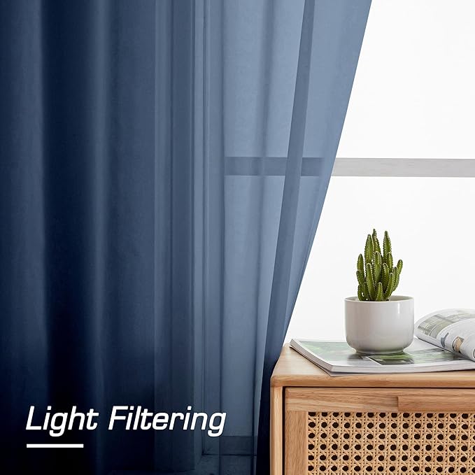 Simplebrand Blue Sheer Curtains 96 Inches Long, Light Filtering Rod Pocket - Image 2