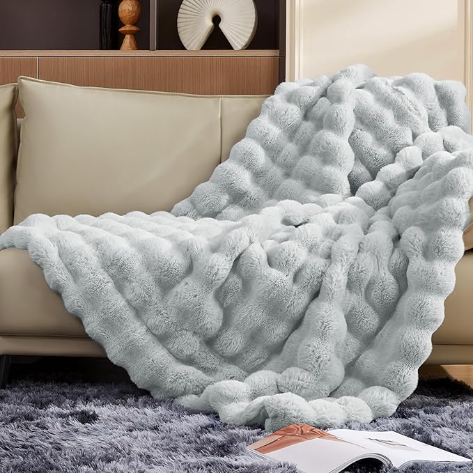 Touchat Luxury 1000GSM Faux Rabbit Fur Throw Blanket, Super Heavy Warm Cozy by TOUCHAT