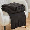 CozeCube Check Knit Throw Blanket, Jet Black Checkered Throw by CozeCube