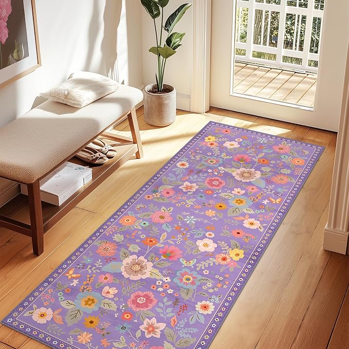 RELEANY Floral Nursery 2x8 Area Rugs Washable Print Boho Cute Carpet Non Slip - Image 6