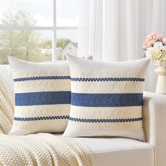 Fancy Homi Set of 1 Dusty Blue Vintage Decorative Throw Pillow Covers 20x20 Inch - Image 2