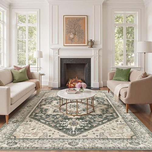 10x14 Area Rug for Living Room- Machine Washable Soft Oriental Vintage Large - Image 2