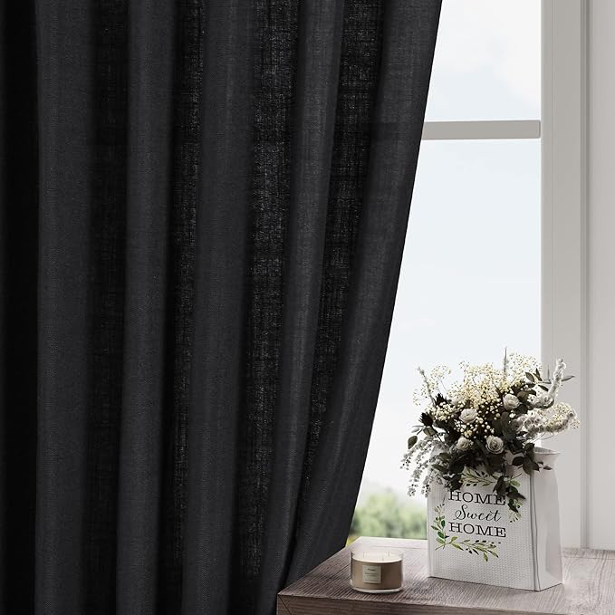 Nanspring Black Short Linen Textured Curtains 40 Inches Long 2 Panels Set - Image 5