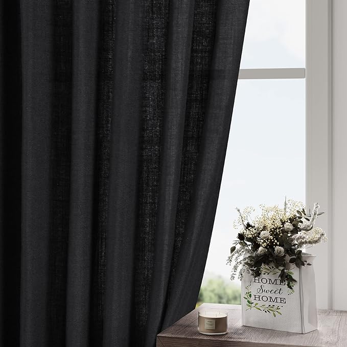 Black Linen Curtains 120 inch Extra Long - Image 2