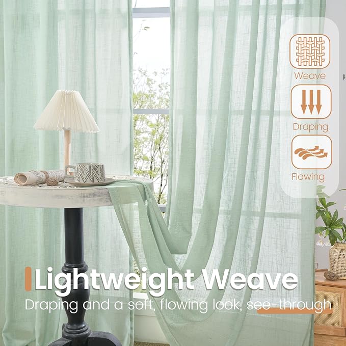 BGment Sage Green Linen Curtains 36 Inch Length - Image 4