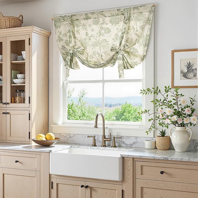 jinchan Linen Floral Tie up Shade Valance Curtains - Image 2