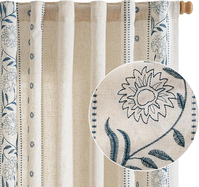 jinchan Winslow Linen Curtains for Bedroom 63 Inches Length Embroidered - Image 8