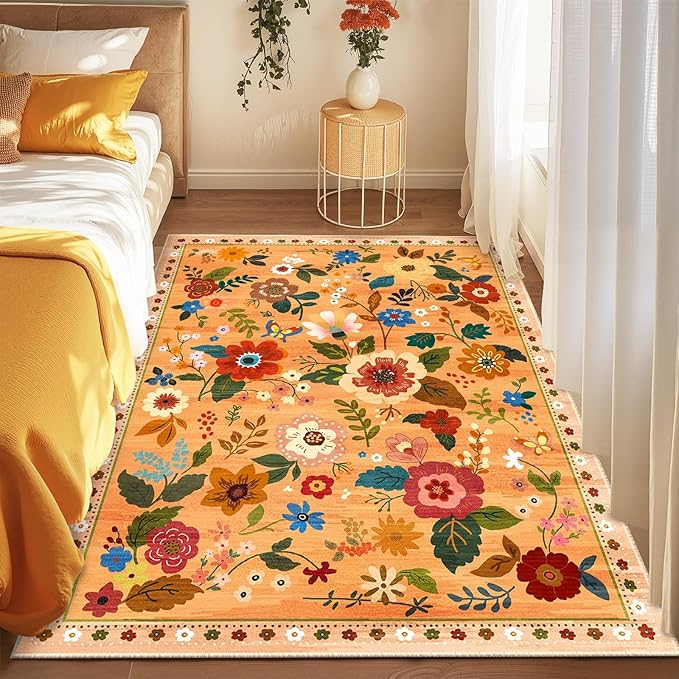 RELEANY Floral Nursery 5x7 Area Rugs Washable Print Boho Cute Carpet Non Slip - Image 9