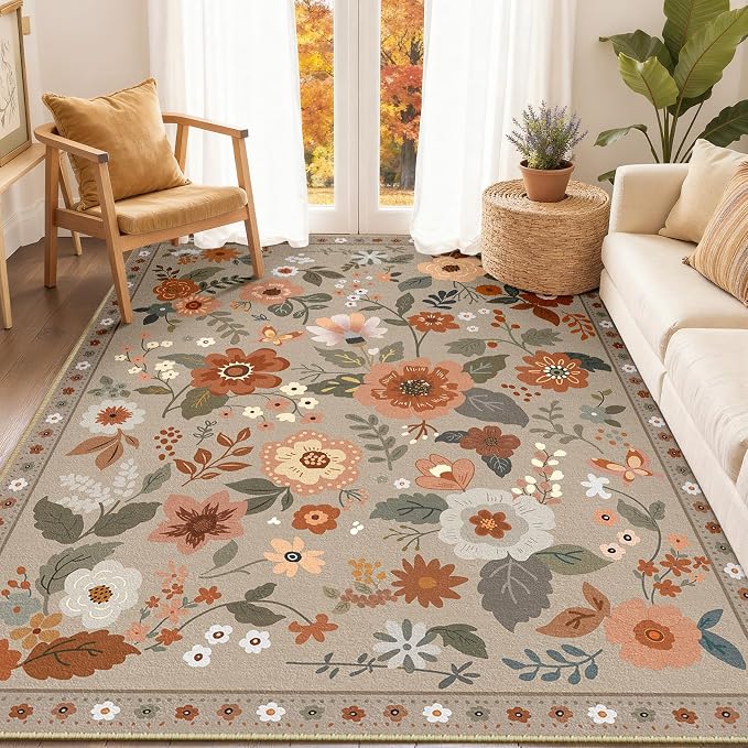 RELEANY Floral Nursery 4x6 Area Rugs Washable Print Boho Cute Carpet Non Slip - Image 9