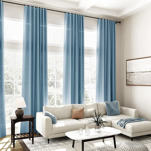 2 Panels Set Blue Linen Curtains 126 Inches Long - Image 2