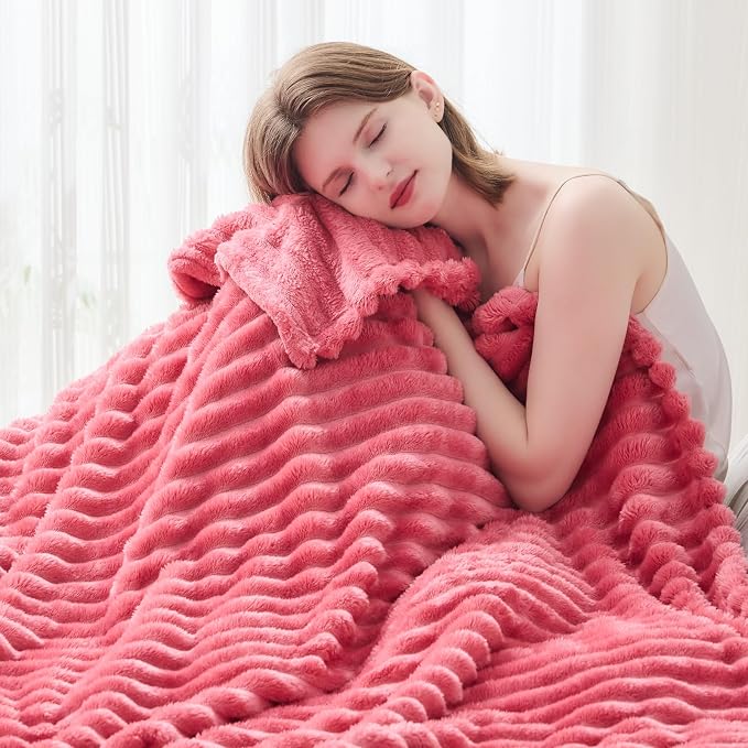 NEWCOSPLAY Super Soft King Blanket Coral Pink Premium Silky Flannel Fleece 3D - Image 7