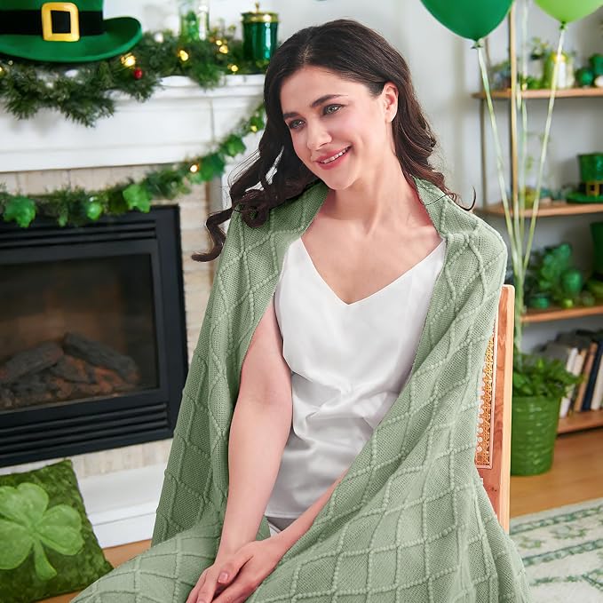 inhand Basil Green Knitted Throw Blanket - Image 2