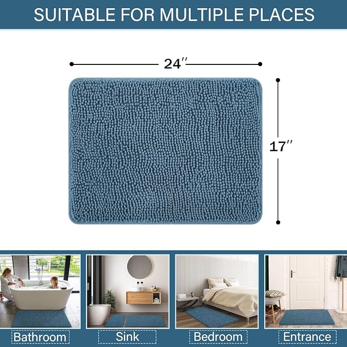 LOCHAS Luxury Bathroom Rug Shaggy Bath Mat 24 x 17 Inch, Washable Non Slip Bath - Image 2