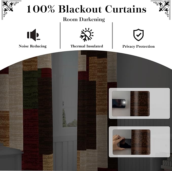 Tyrot Brown Red Vintage 100% Blackout Curtains - Image 3
