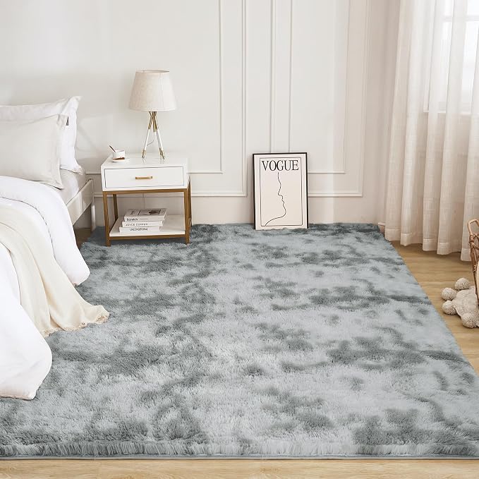 Litanika 4x6 Shag Area Rug for Living Room Bedroom, Tie-Dyed Light Grey High - Image 2