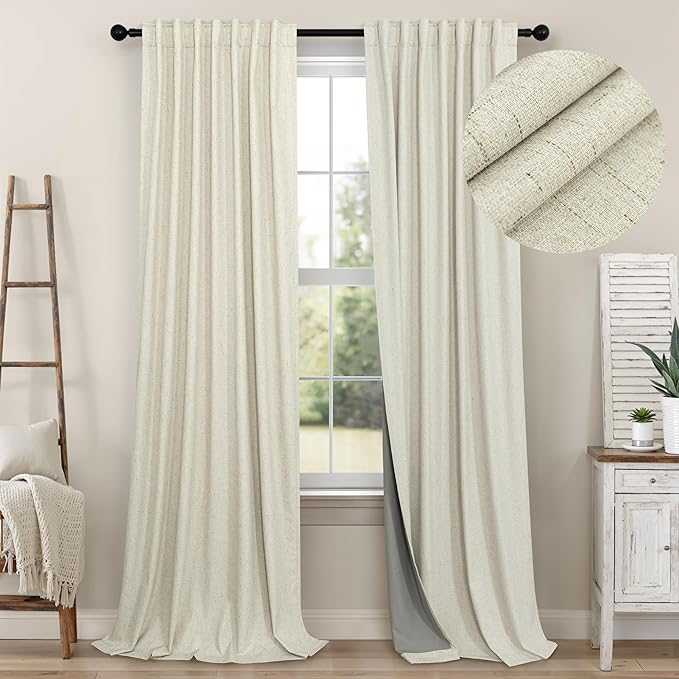 Cream Beige Blackout Curtains 90 Inches Long Thick Linen Patio Curtains by Pitalk