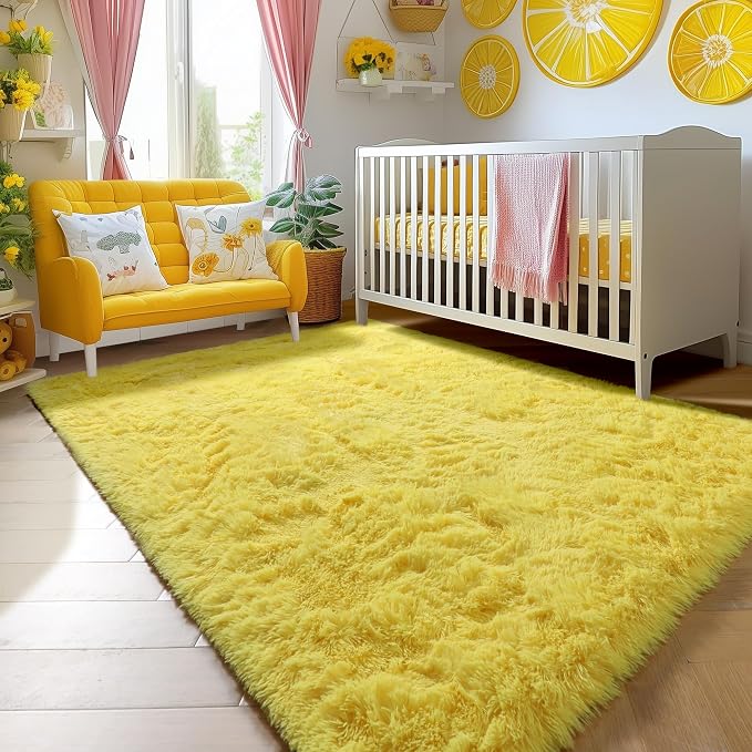Amdrebio Yellow Area Rug for Bedroom Living Room, 5x7 Fluffy Fuzzy Plush Rugs - Image 7